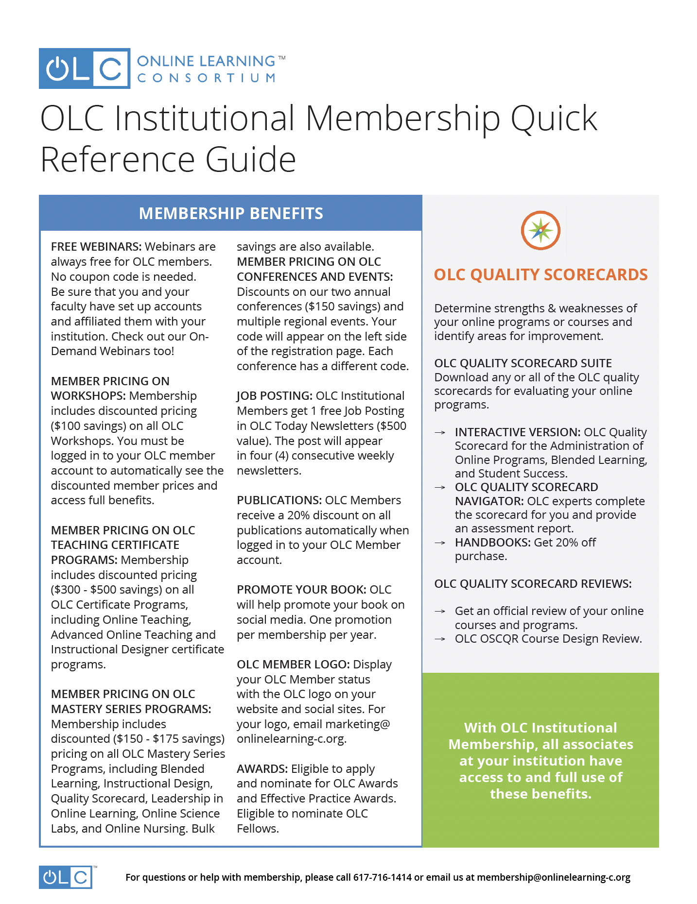 OLC Institutional Membership Quick Reference Guide Page 1
